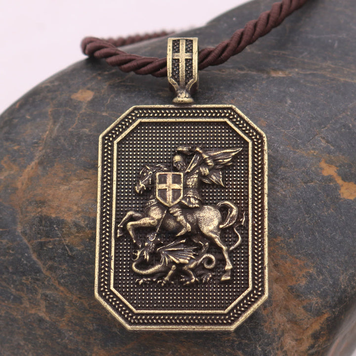 Christianartworkshop Classic Style Saint George and the Dragon Pendant Protection Prayer Necklace