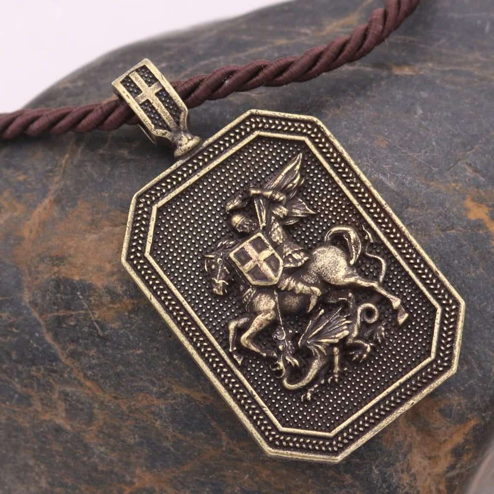 Christianartworkshop Classic Style Saint George and the Dragon Pendant Protection Prayer Necklace