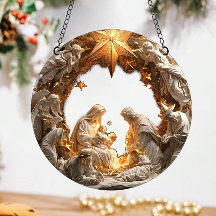 Christianartworkshop Classic Realistic Style Nativity Scene Shining Star Topper Christmas Nativity Hanging Ornaments