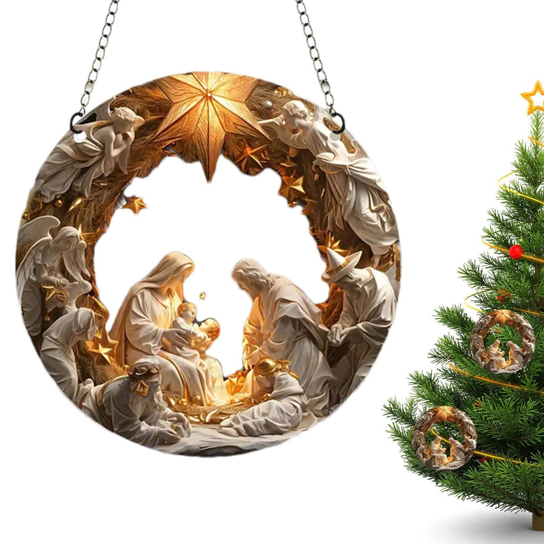 Christianartworkshop Classic Realistic Style Nativity Scene Shining Star Topper Christmas Nativity Hanging Ornaments