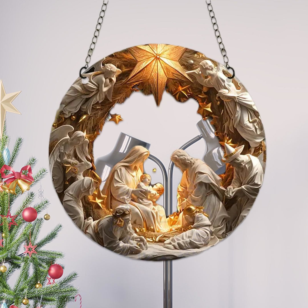 Christianartworkshop Classic Realistic Style Nativity Scene Shining Star Topper Christmas Nativity Hanging Ornaments