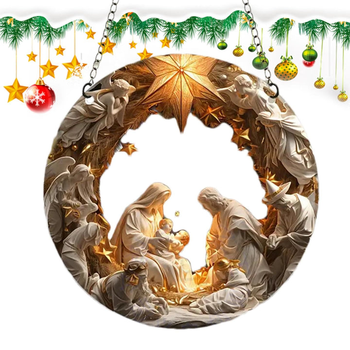 Christianartworkshop Classic Realistic Style Nativity Scene Shining Star Topper Christmas Nativity Hanging Ornaments