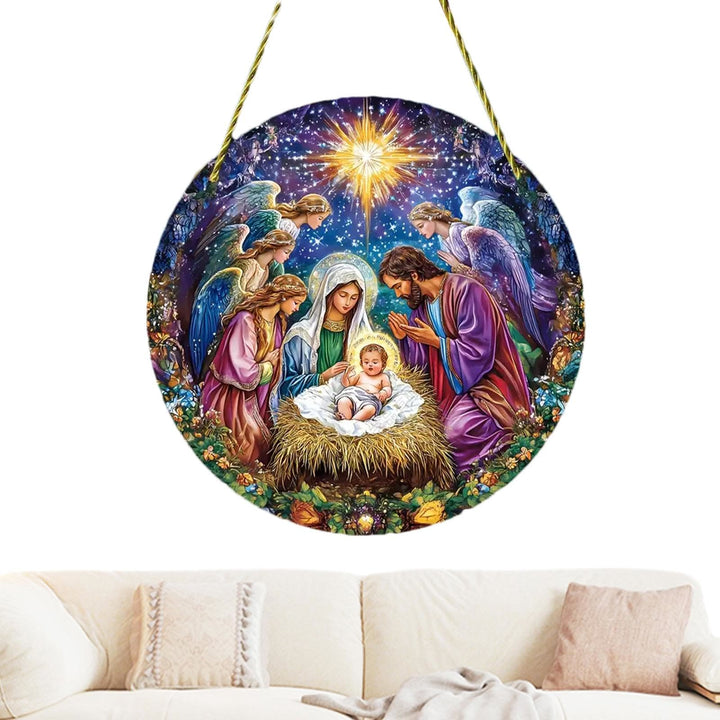 Christianartworkshop Classic Colored Style Nativity Scene Angels Christmas Nativity Hanging Ornaments