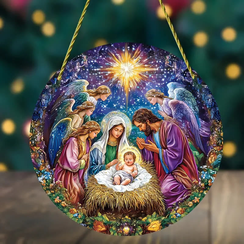 Christianartworkshop Classic Colored Style Nativity Scene Angels Christmas Nativity Hanging Ornaments - 7.87''/20cm - image 0