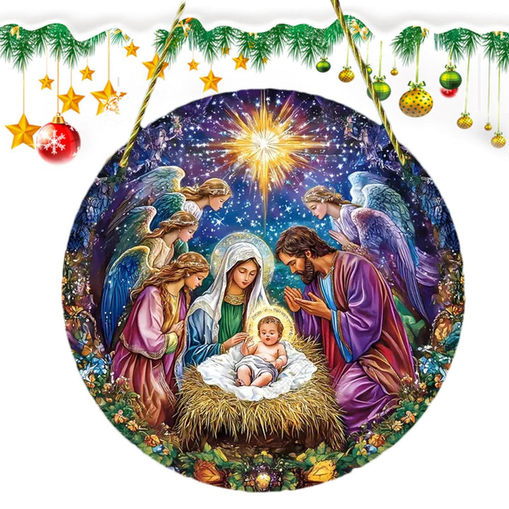 Christianartworkshop Classic Colored Style Nativity Scene Angels Christmas Nativity Hanging Ornaments