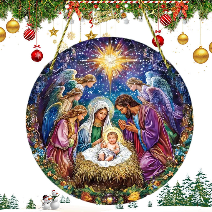 Christianartworkshop Classic Colored Style Nativity Scene Angels Christmas Nativity Hanging Ornaments