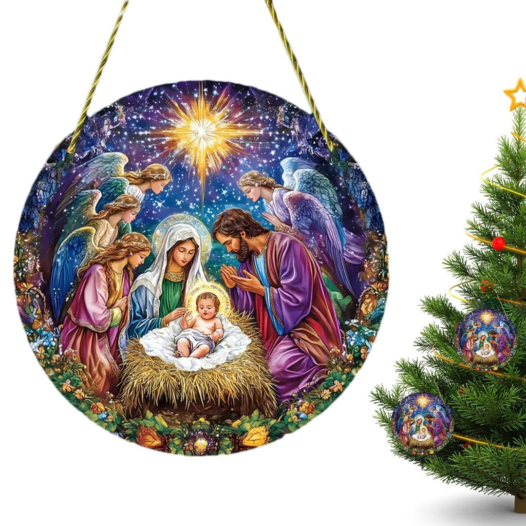Christianartworkshop Classic Colored Style Nativity Scene Angels Christmas Nativity Hanging Ornaments