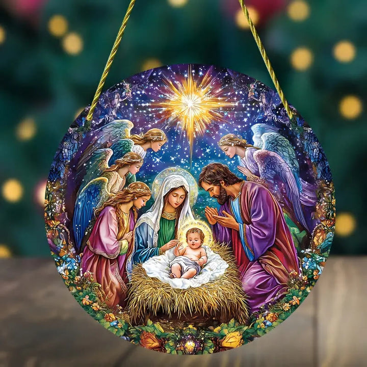 Christianartworkshop Classic Colored Style Nativity Scene Angels Christmas Nativity Hanging Ornaments