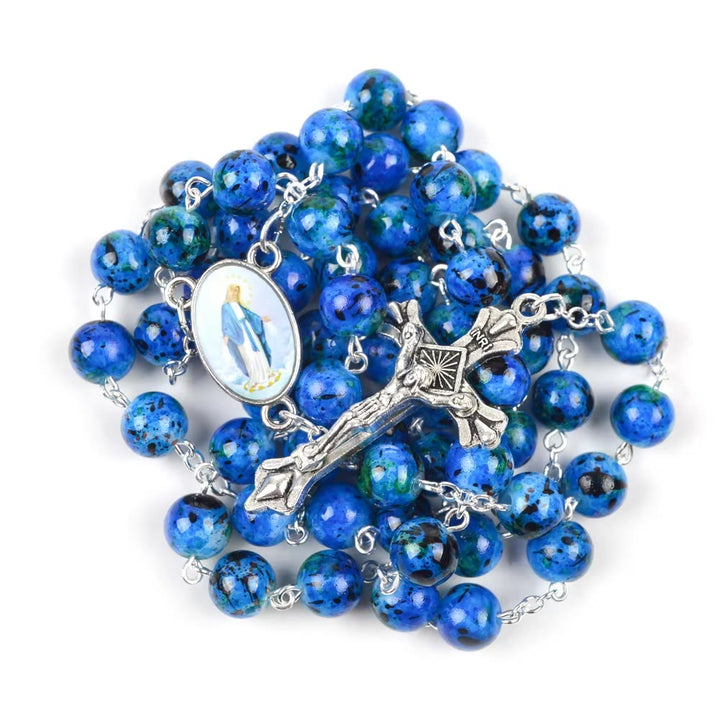 Discount Today: Assumption of Our Lady & Pardon Crucifix of 6 mm Round Blue Natural Stone Alloy Chain Rosary