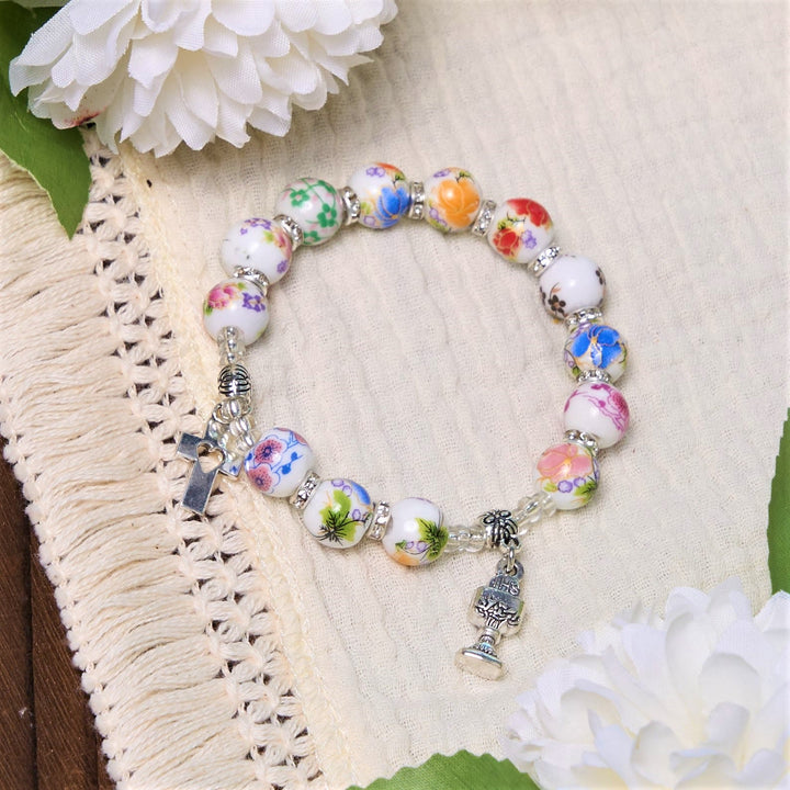 Discount Today: Colorful Style Joyful Blossoms Ceramics Beads Holy Gail One Decade Bracelet