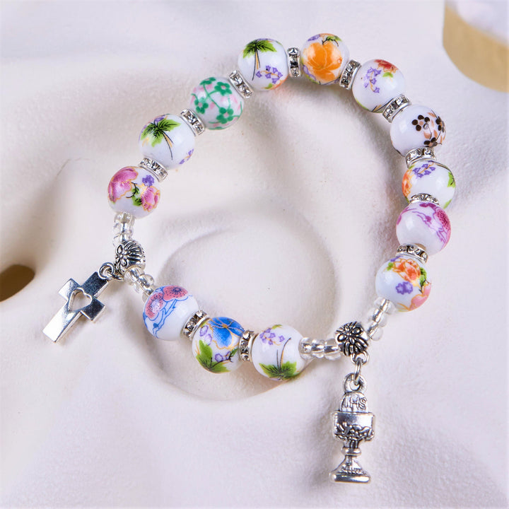 Discount Today: Colorful Style Joyful Blossoms Ceramics Beads Holy Gail One Decade Bracelet