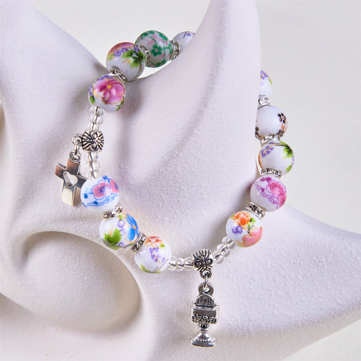 Discount Today: Colorful Style Joyful Blossoms Ceramics Beads Holy Gail One Decade Bracelet