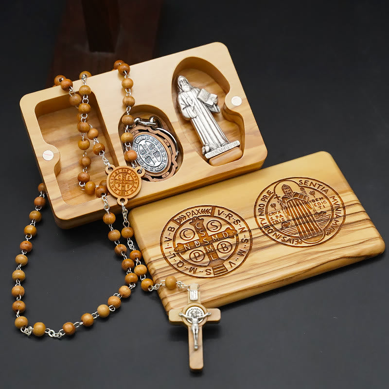 Christianartworkshop Classic Style Devotional St. Benedict Olive Wood Rosary Set