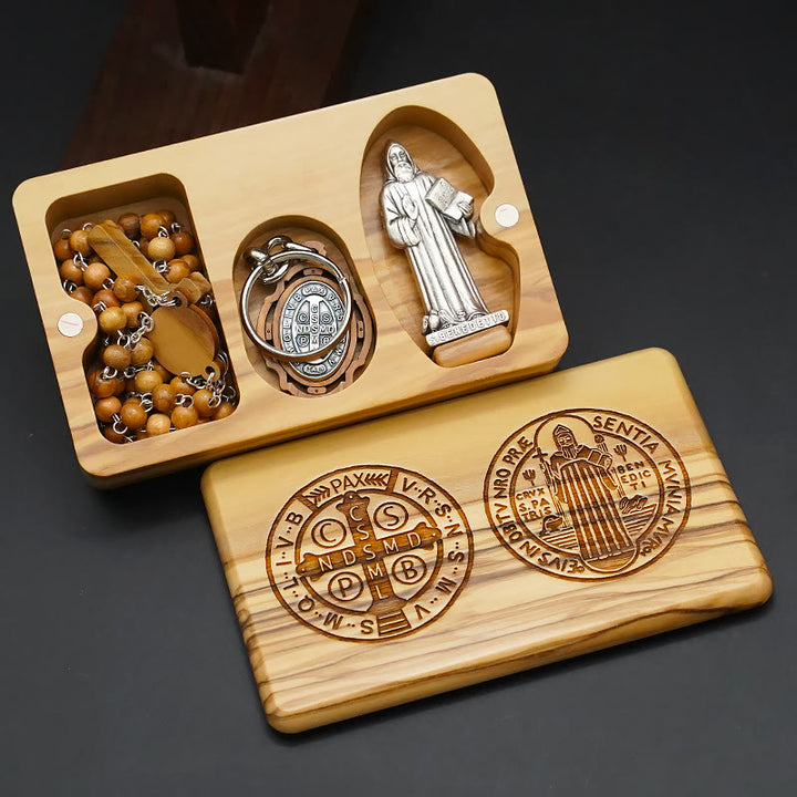 Christianartworkshop Classic Style Devotional St. Benedict Olive Wood Rosary Set