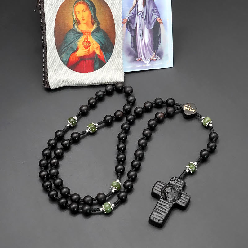 Christianartworkshop Jesus Cross of 8 mm Round Brown/Black Sandalwood Nylon Cord Rosary