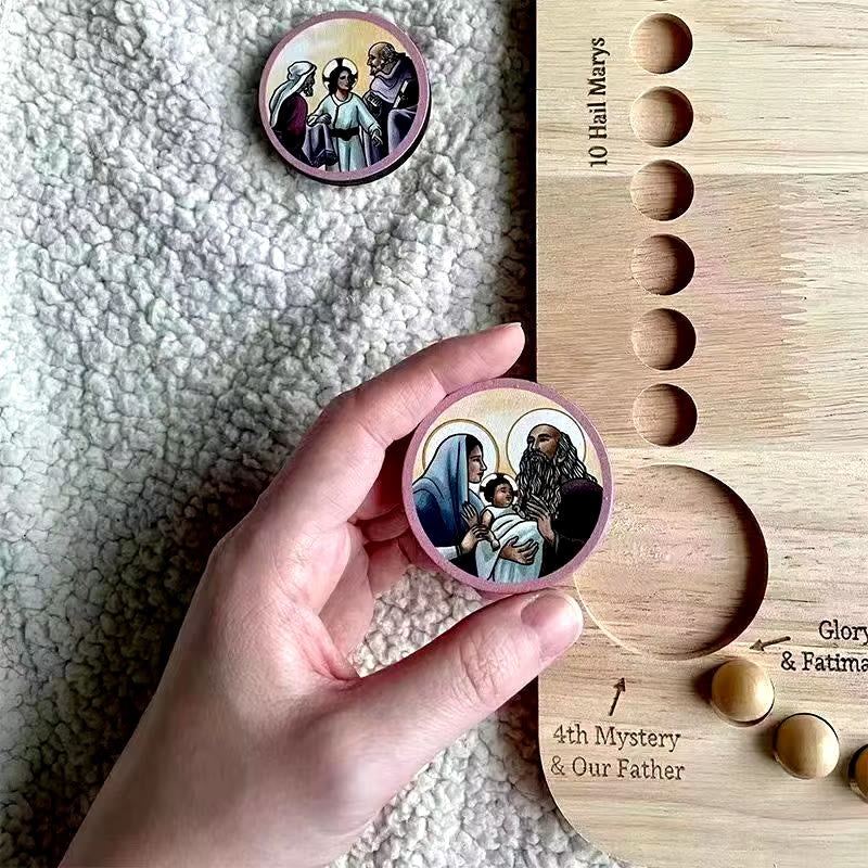 Christianartworkshop Early Education Learning Mystery & Our Father Prayer Card Wooden Rosary Board Set