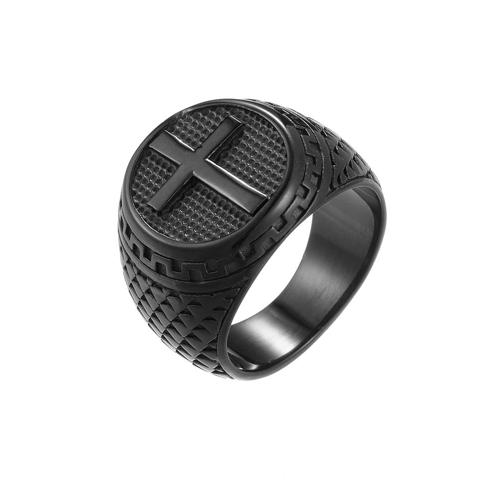 Christianartworkshop Crafted Classic Style Cross Sacred Protection Stainless Steel Ring