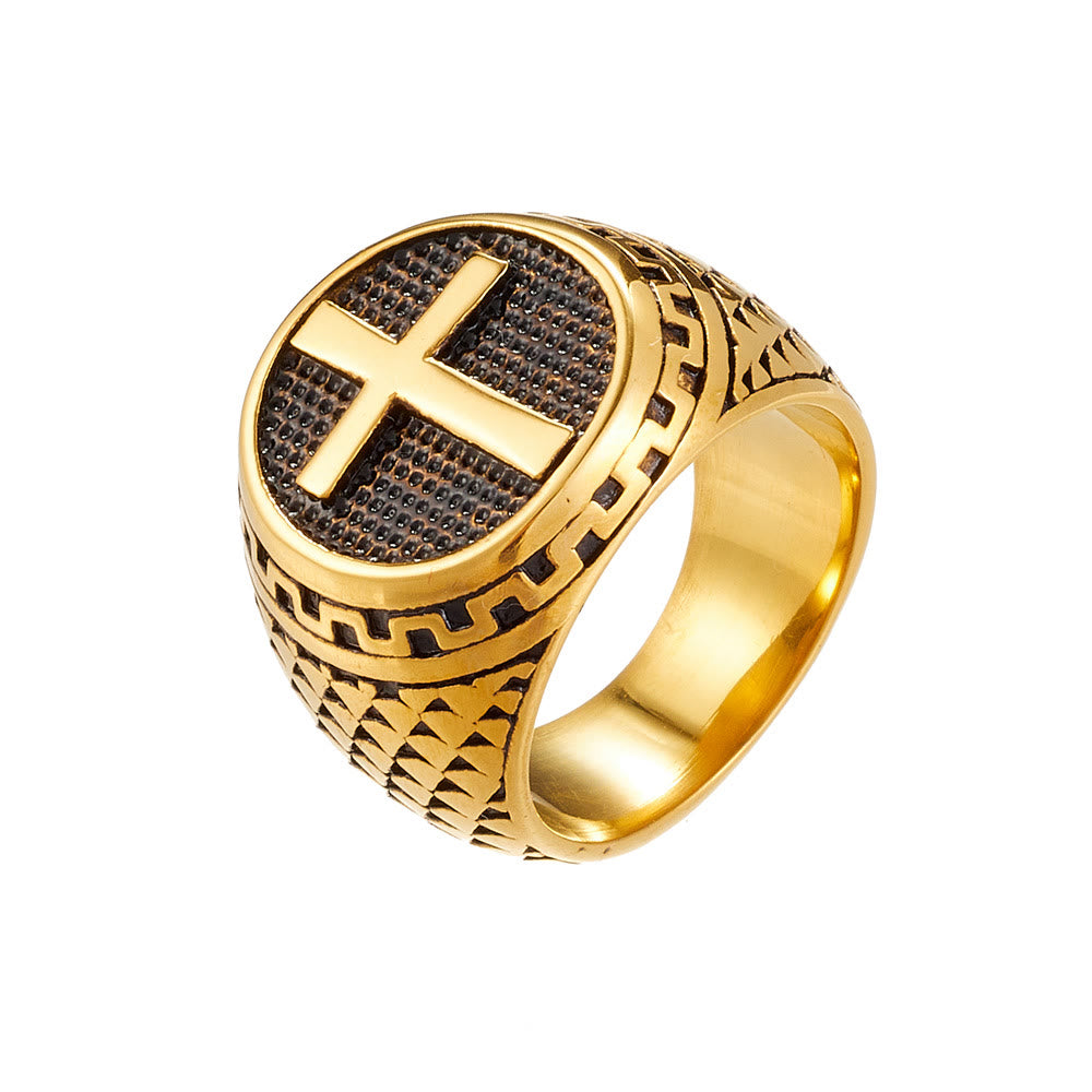 Christianartworkshop Crafted Classic Style Cross Sacred Protection Stainless Steel Ring