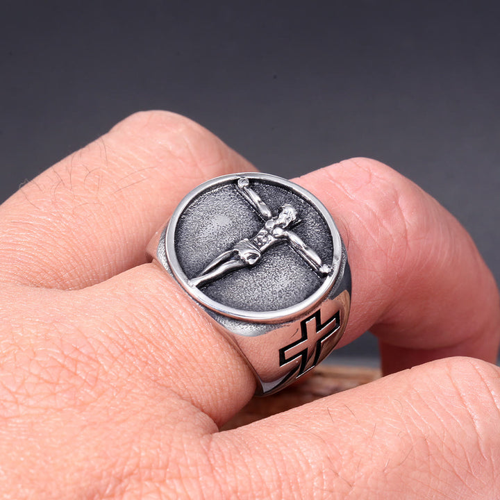 Christianartworkshop Classic Retro Style Jesus Cross Crucifix Symbol Blessed Faith Ring