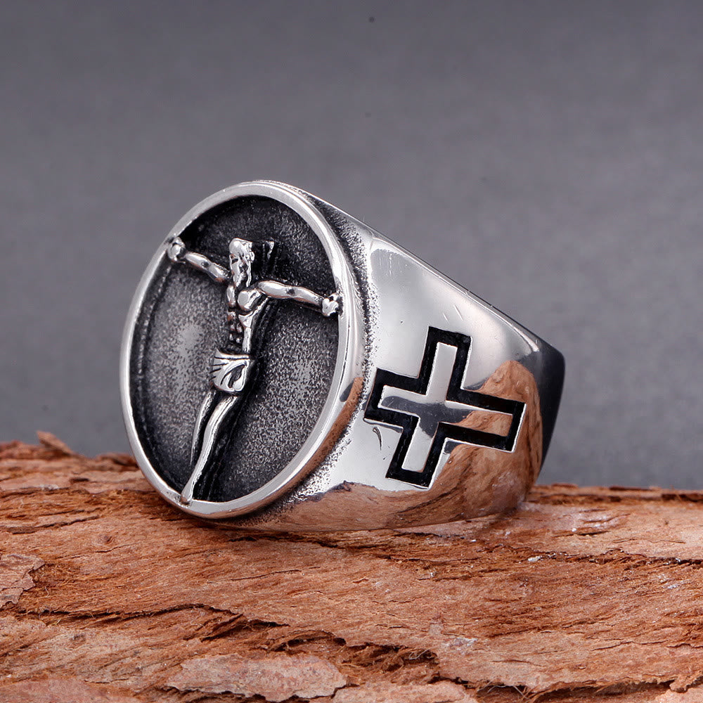 Christianartworkshop Classic Retro Style Jesus Cross Crucifix Symbol Blessed Faith Ring