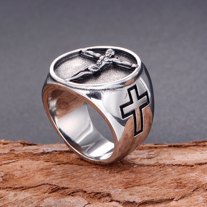 Christianartworkshop Classic Retro Style Jesus Cross Crucifix Symbol Blessed Faith Ring