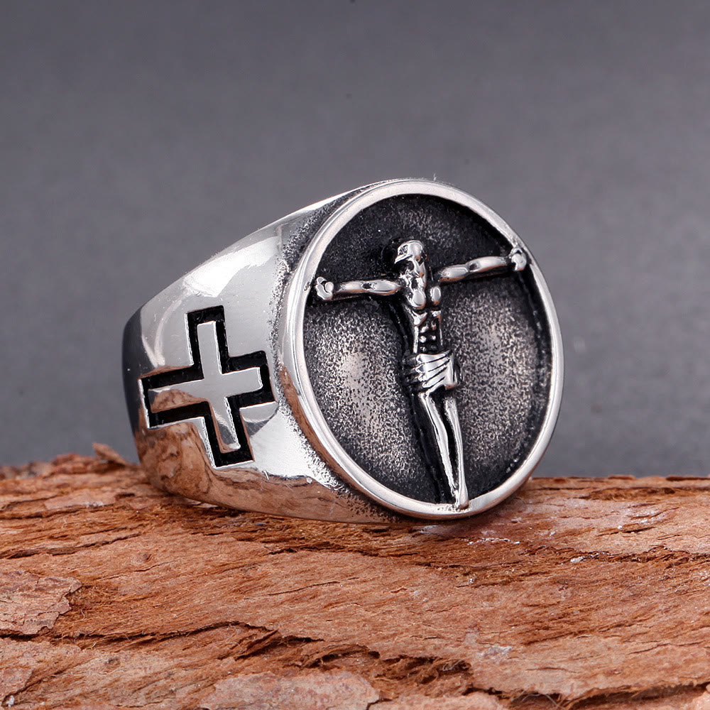 Christianartworkshop Classic Retro Style Jesus Cross Crucifix Symbol Blessed Faith Ring