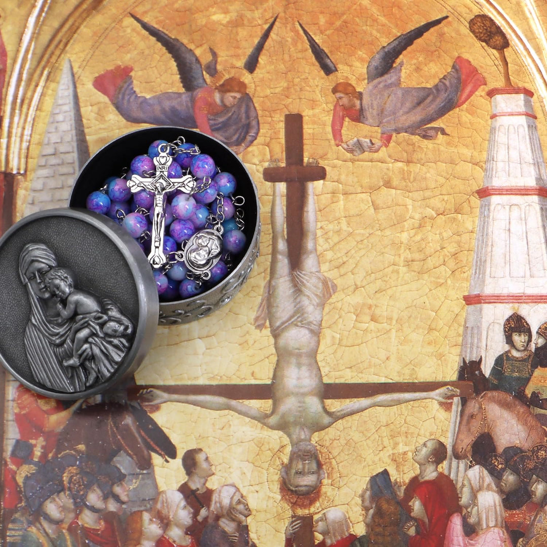 Christianartworkshop Madonna and Child & Crucifix of 8 mm Round Multicolor Acrylic Alloy Chain Rosary