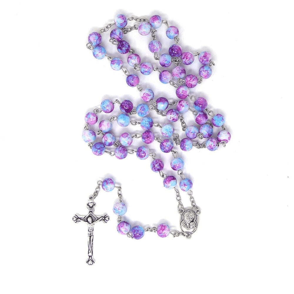 Christianartworkshop Madonna and Child & Crucifix of 8 mm Round Multicolor Acrylic Alloy Chain Rosary