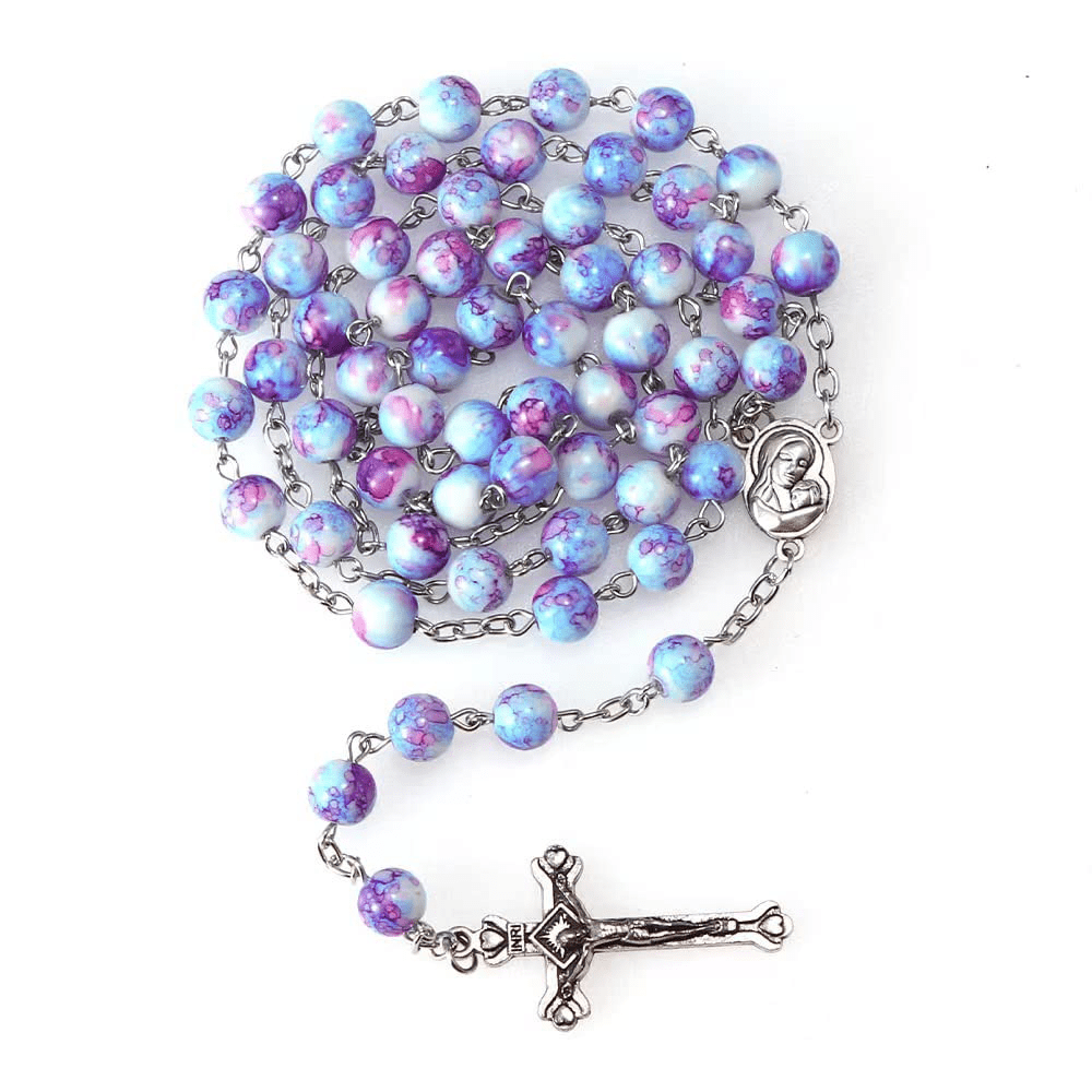 Christianartworkshop Madonna and Child & Crucifix of 8 mm Round Multicolor Acrylic Alloy Chain Rosary