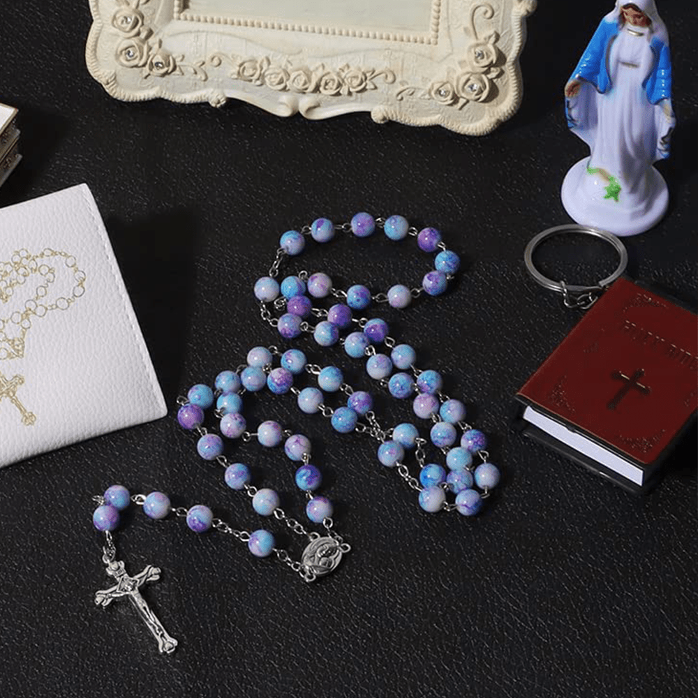 Christianartworkshop Madonna and Child & Crucifix of 8 mm Round Multicolor Acrylic Alloy Chain Rosary