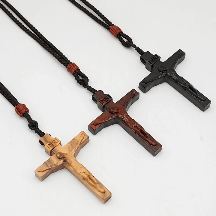 Christianartworkshop Jesus Crucifix Wooden Necklace