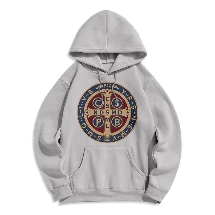 Christianartworkshop Classic Colored Style St. Benedict Protector Fleece Lined Polyester Hoodie