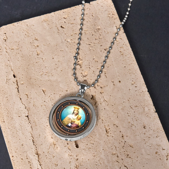 FREE Today: Retro Style Jesus St. Benendict Vrigin Mary Icon Rotating Pendant Necklace