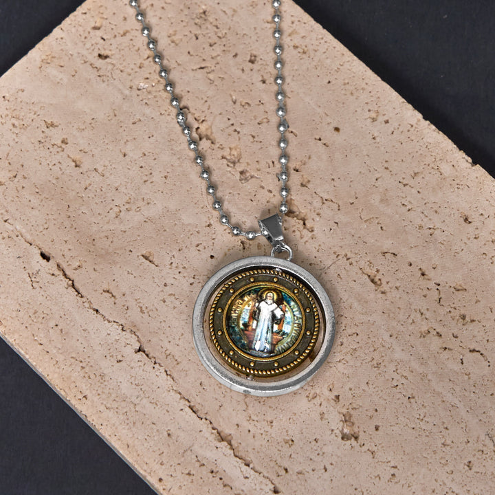 FREE Today: Retro Style Jesus St. Benendict Vrigin Mary Icon Rotating Pendant Necklace