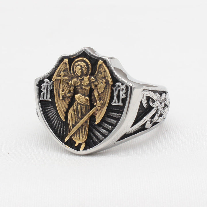 Christianartworkshop Retro Style St. Michael Guardian Angel Protection & Strength Ring