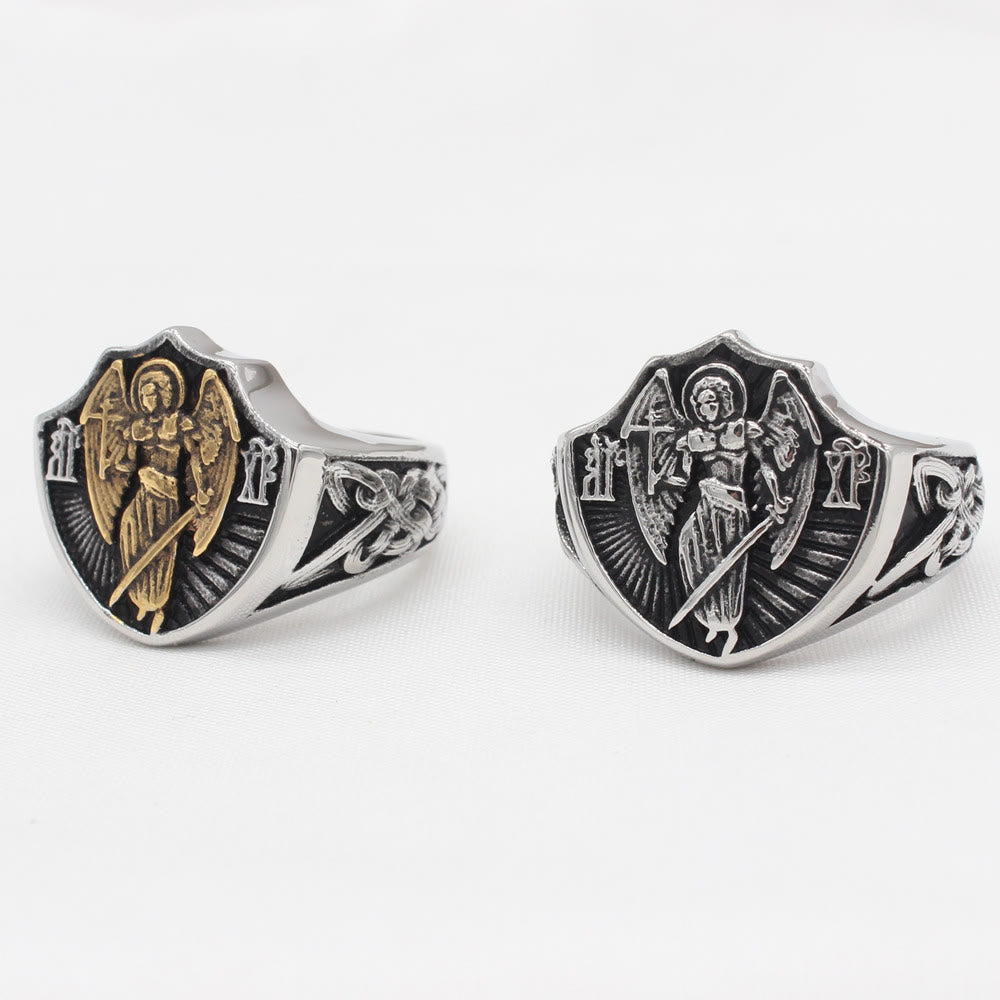 Christianartworkshop Retro Style St. Michael Guardian Angel Protection & Strength Ring