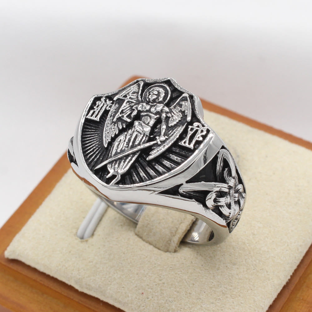 Christianartworkshop Retro Style St. Michael Guardian Angel Protection & Strength Ring