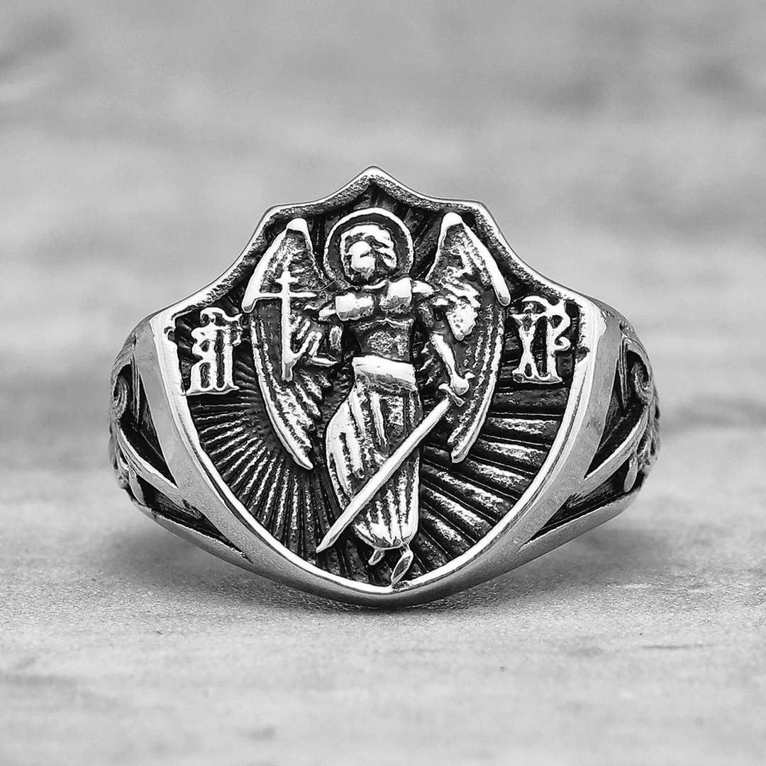 Christianartworkshop Retro Style St. Michael Guardian Angel Protection & Strength Ring