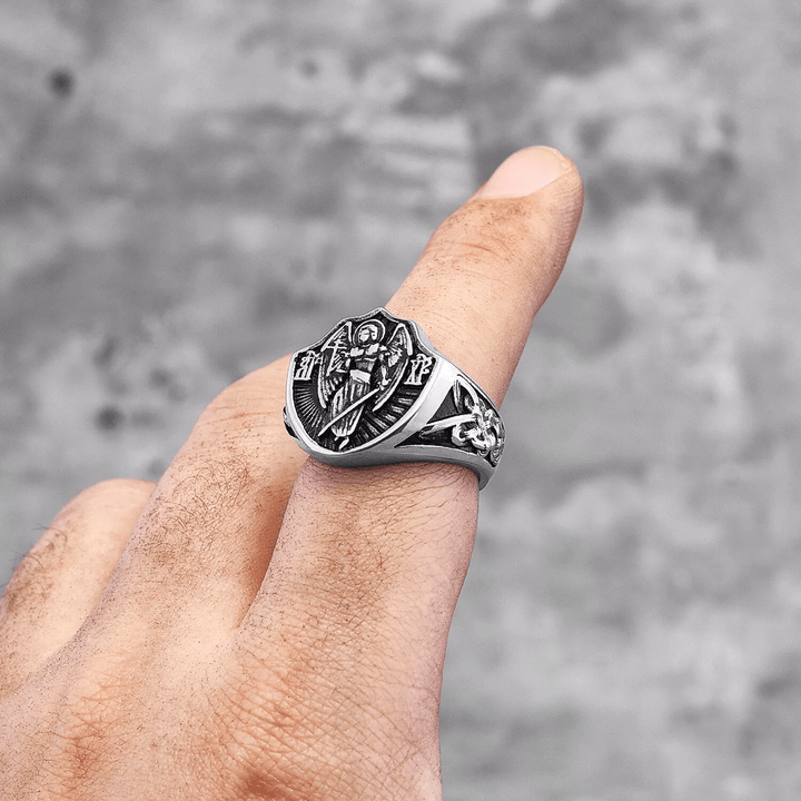 Christianartworkshop Retro Style St. Michael Guardian Angel Protection & Strength Ring - image 4
