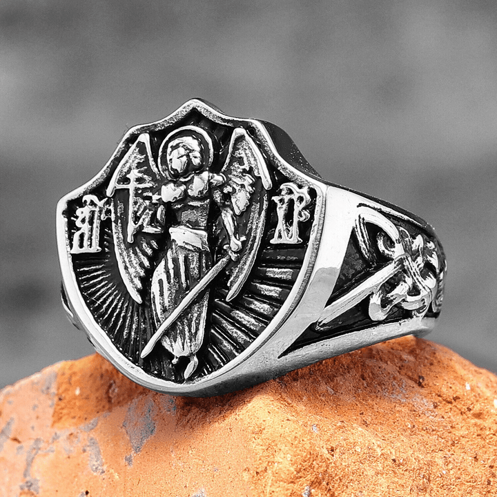 Christianartworkshop Retro Style St. Michael Guardian Angel Protection & Strength Ring