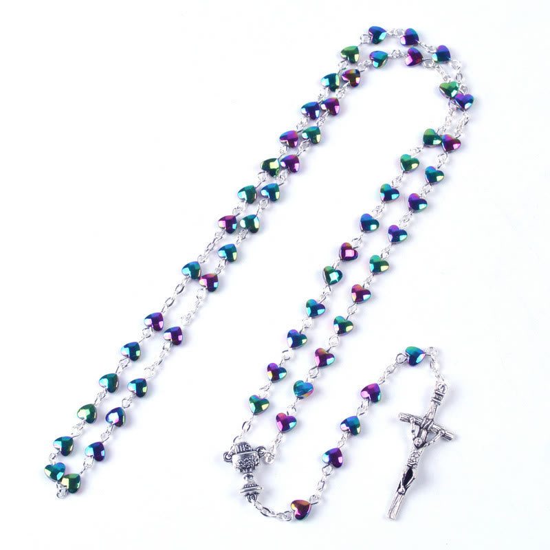 FREE Today: Holy Gail & Crucifix of 6 mm Heart Multicolor Black Gallstone Alloy Chain Rosary