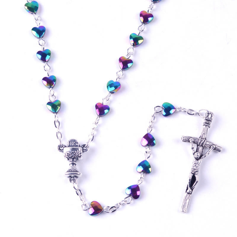 FREE Today: Holy Gail & Crucifix of 6 mm Heart Multicolor Black Gallstone Alloy Chain Rosary