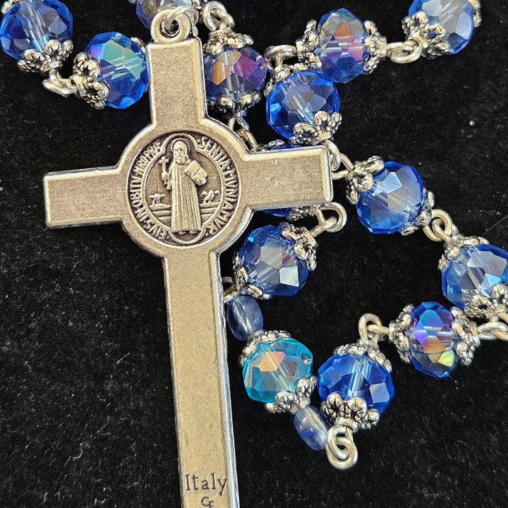 FREE Today: Virgin Mary & Crucifix of 6*8 mm Polyhedron Blue Glass Alloy Chain Rosary