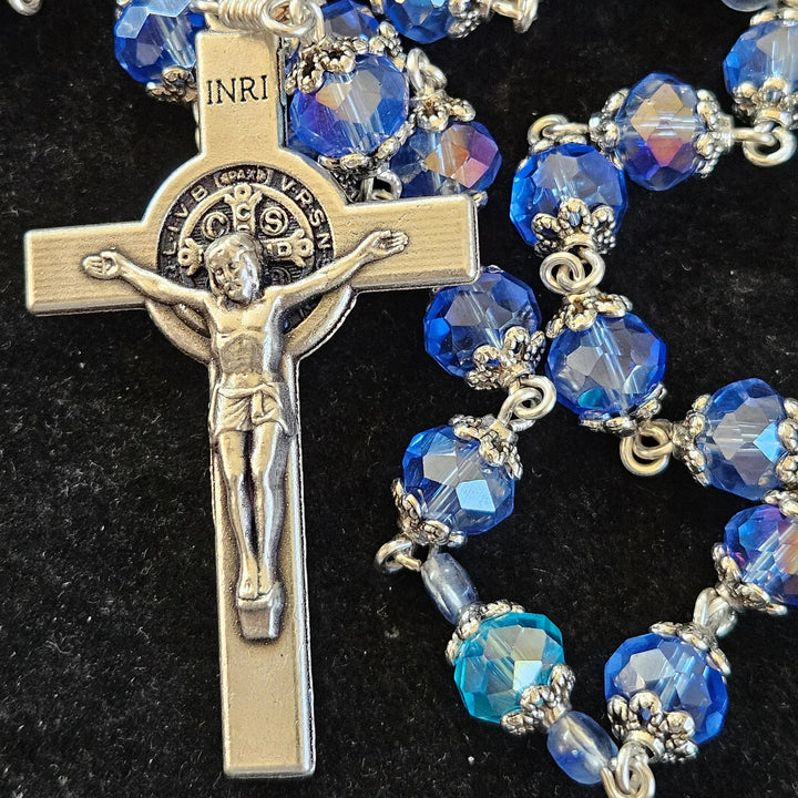 FREE Today: Virgin Mary & Crucifix of 6*8 mm Polyhedron Blue Glass Alloy Chain Rosary