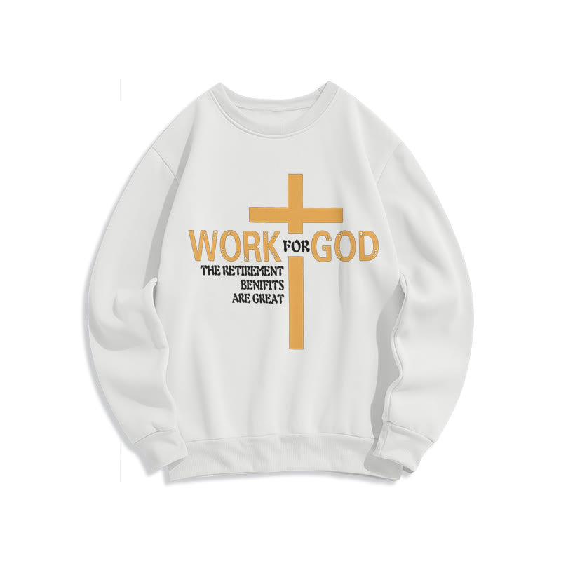 Christianartworkshop Classic Style Cross Work For God Fleece Lined Polyester Sweatshirt - White - 2XL - image 0