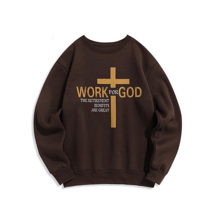 Christianartworkshop Classic Style Cross Work For God Fleece Lined Polyester Sweatshirt