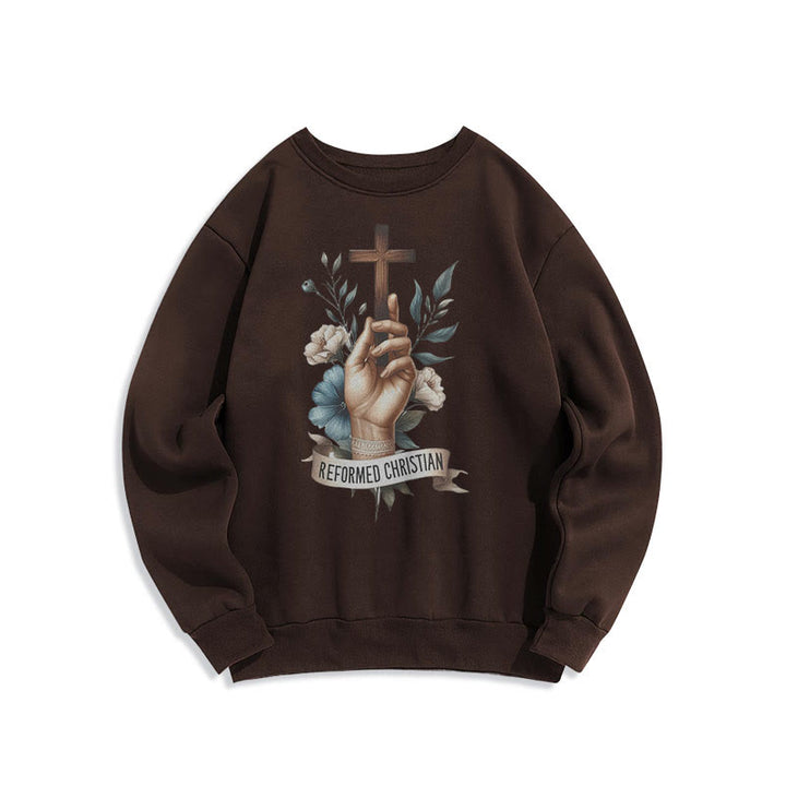 Christianartworkshop Classic Colored Style Reformed Christian Faith Fleece Lined Polyester Sweatshirt - Brown - 2XL - image 15