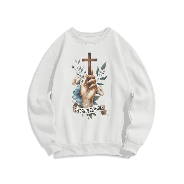 Christianartworkshop Classic Colored Style Reformed Christian Faith Fleece Lined Polyester Sweatshirt - White - 2XL - image 0