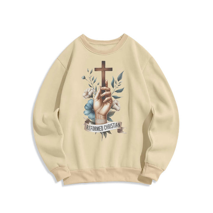 Christianartworkshop Classic Colored Style Reformed Christian Faith Fleece Lined Polyester Sweatshirt - Beige - 2XL - image 10
