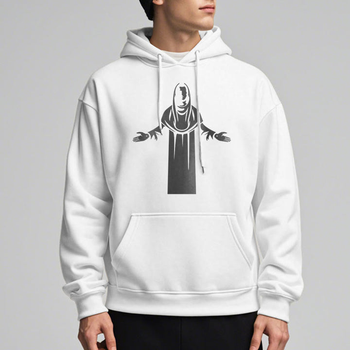 Christianartworkshop Classic Style Saint Figure Hands Open Praying Fleece Lined Polyester Hoodie